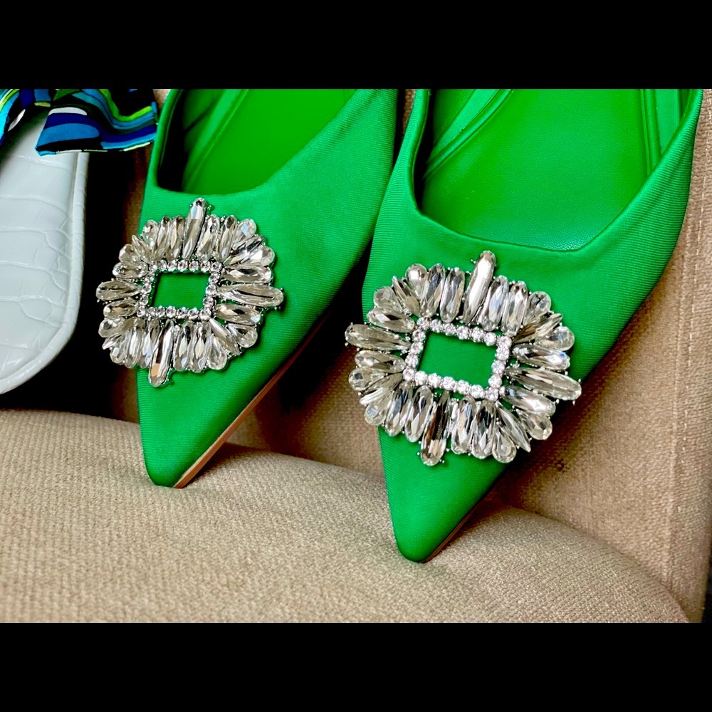 Green💚Flat Mules with Rhinestone SIZE37